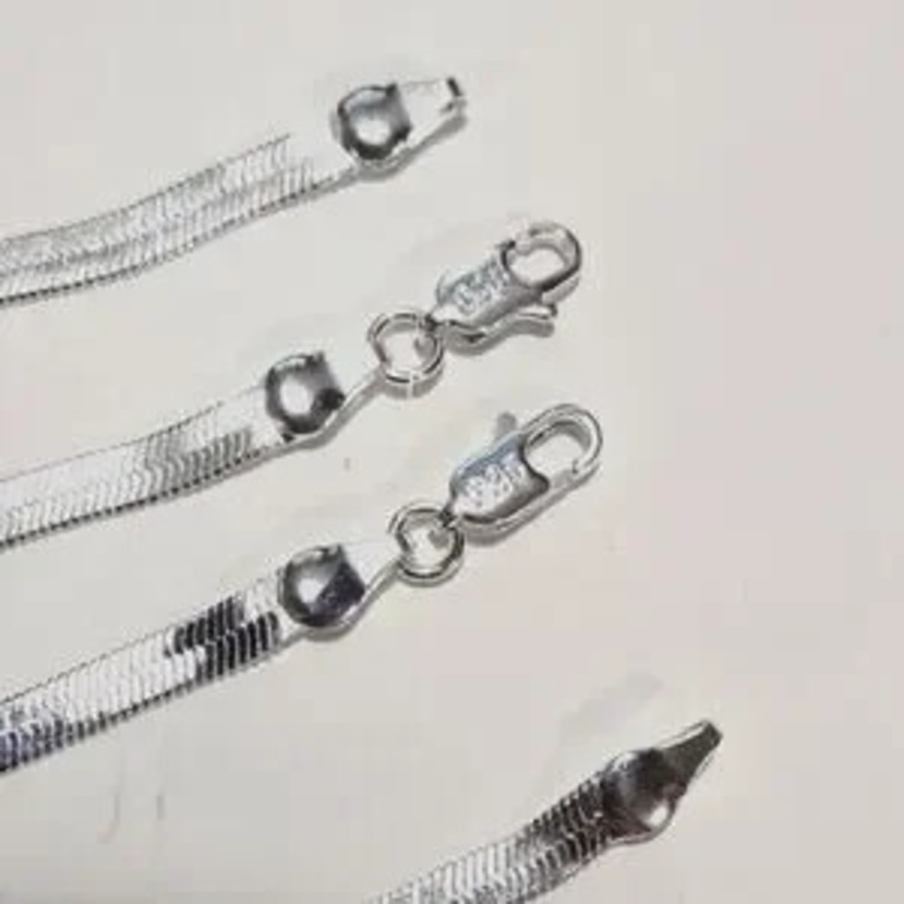 S925 Sterling Silver Herringbone Necklace Bracelet Set Bundle Christmas Birthday